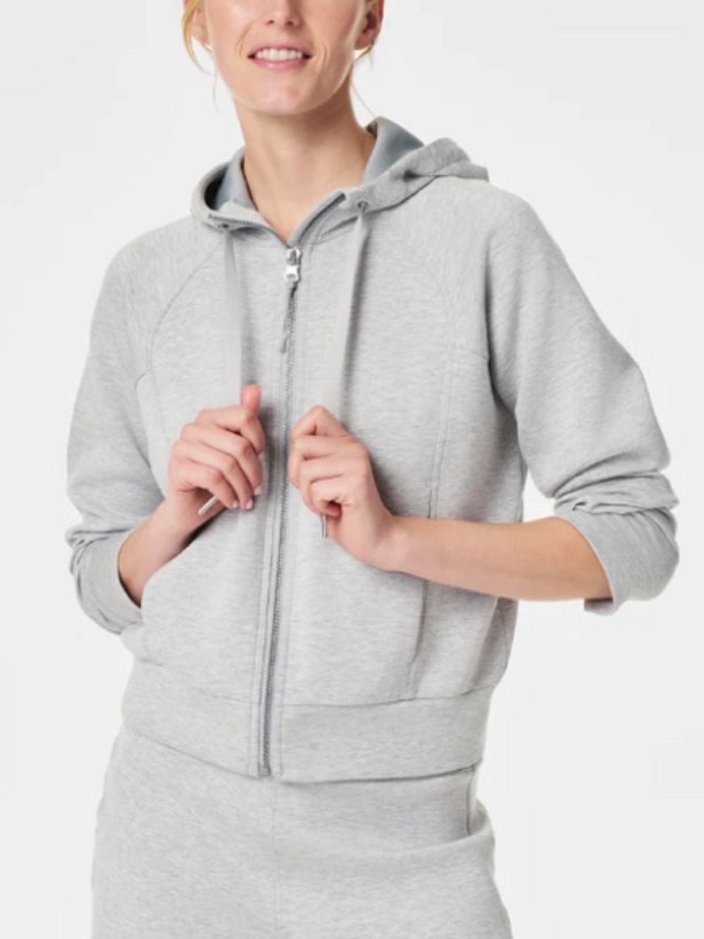 SPANX AIRESSENTIALS FULL ZIP HOODIE Light Grey Heather
